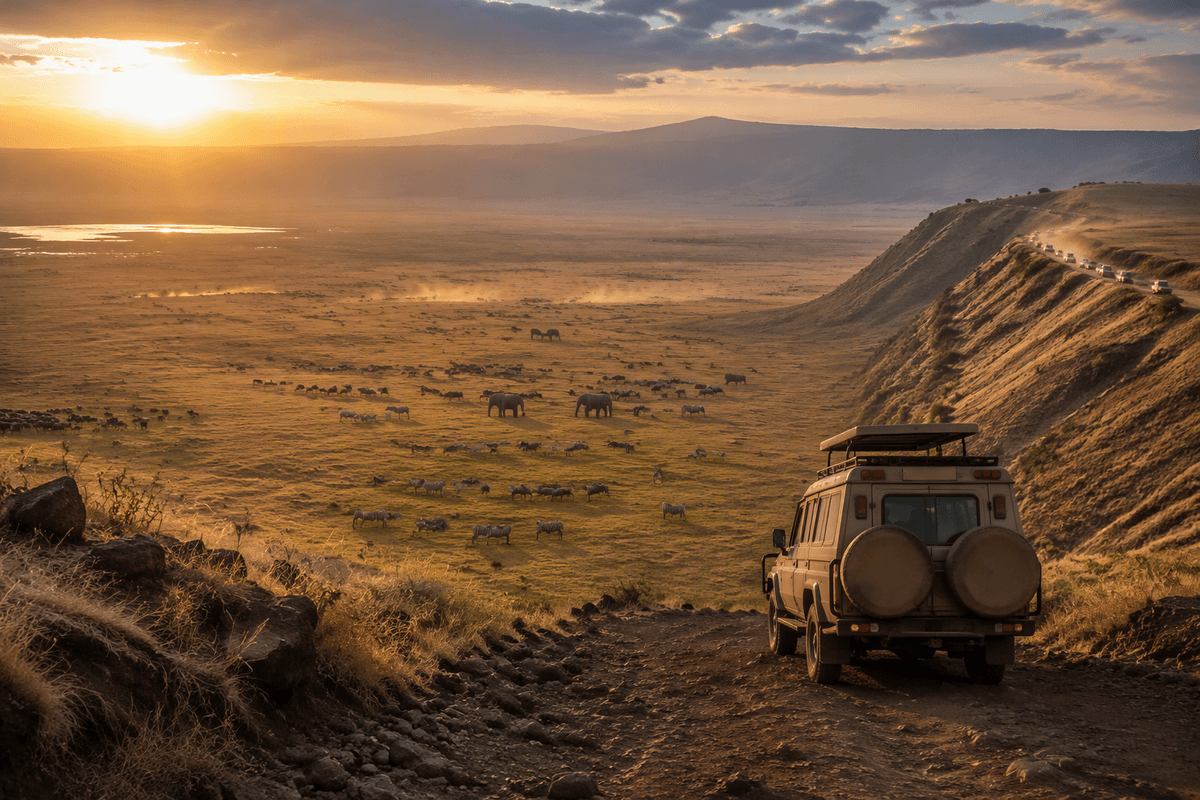 Ngorongoro stop and Serengeti–Zanzibar transit